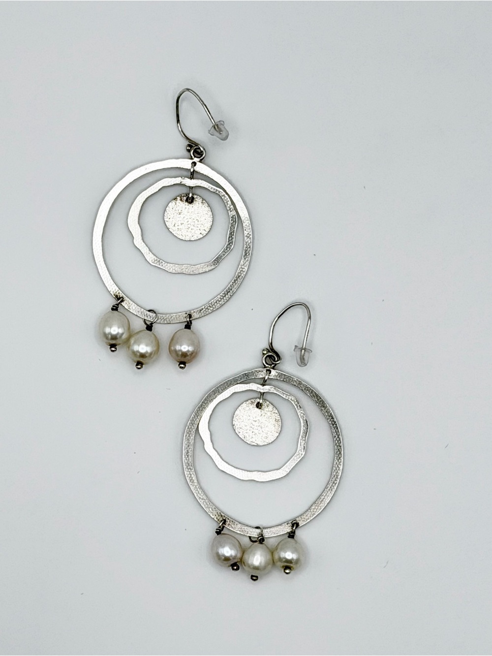 Silpada Rare HTF Sterling PEARLS OF WISDOM Wire Drop Multi-Hoop Earrings wPearls - Picture 6 of 12